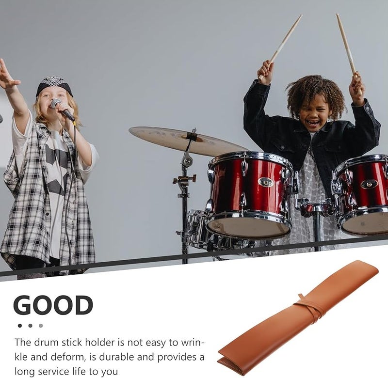 Professional Brown PU Drumstick Carry Bag For 2 Sticks Portable Storage Pouch With Holder - Image 4